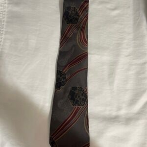 Erreuno Italian Gray Abstract Pattern Tie Burgundy Gold